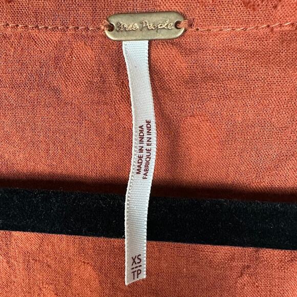 Free People Top Womens Extra Small Rust Long Sleeve Crop Peasant Boho Cottage - Picture 6 of 11